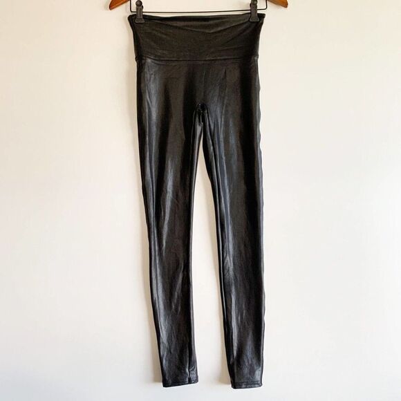 SPANX Faux Leather Shiny Leatherette LEGGINGS-BLACK #2437-Size small - Picture 2 of 6